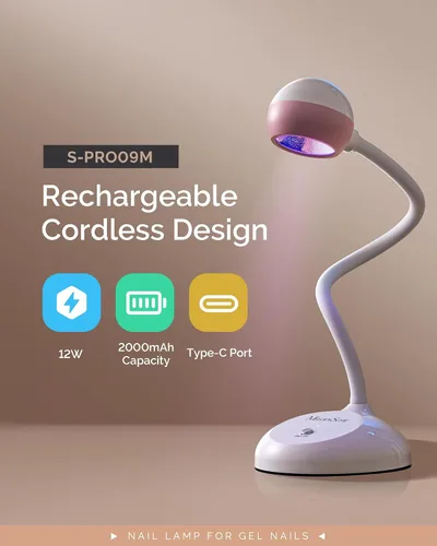 Vista 2 de MelodySusie - Lámpara de uñas de cuello de cisne 360° 2 en 1 S-Pro09M para trabajos de detalle 60s Timer, 2000mAh Battery, 6h Runtime, One-Touch