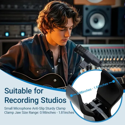Vista 5 de Paquete de 2 clips de micrófono, clip de micrófono duradero y ajustable para soporte, compatible con micrófonos de gran diámetro para escenario