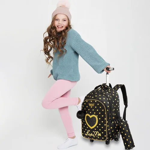 Vista 7 de Egchescebo Mochilas escolares para niños, mochila con ruedas para niñas, equipaje con ruedas