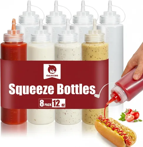 Vista 6 de OAMCEG Botellas exprimibles de 8 onzas, paquete de 6 botellas de condimentos de plástico duradero, botella para chorro con medidas discretas