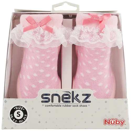 Vista 9 de Nuby Snekz - Zapatos cómodos de suela de goma para primeros pasos, lunares rosados, talla S, 7-14 meses