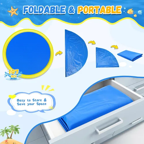 Vista 7 de Almohadilla de Salpicaduras Antideslizante Extra Grande de 107 Pulgadas para Niños y Perros, Piscina Infantil para Perros, Juguetes de Exterior