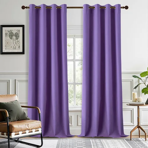 Vista 53 de DONREN Cortinas opacas completas para dormitorio, aislamiento térmico y reducción de ruido, cortinas de lino con ojales para sala de estar y Negro