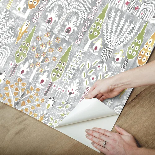 Vista 3 de RoomMates RMK12370PL - Papel pintado persa Ikat para despegar y pegar, gris, verde, amarillo, blanco