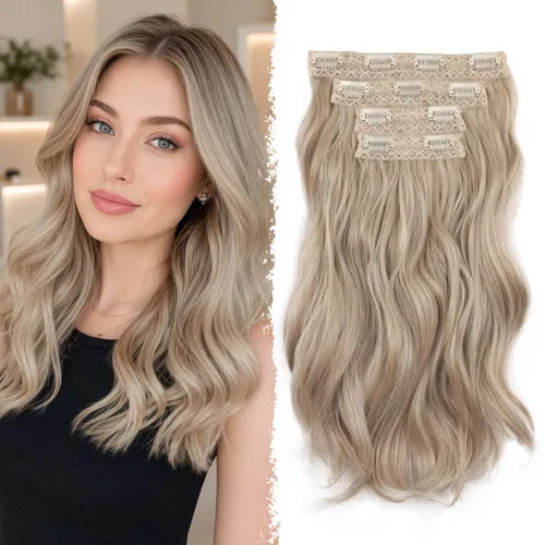 Vista 28 de Extensiones de cabello con clip, extensiones de cabello sintético ondulado de 14 pulgadas con clip (color: 22H10#)
