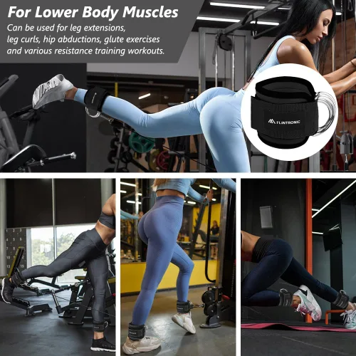 Vista 7 de flintronic 2 correas de tobillo para máquina de cable, puños de gimnasio con doble anillo en D de acero inoxidable, tobillera de gimnasio