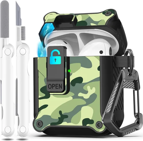 Vista 123 de R-fun Funda de carga compatible con AirPods de 2ª generación 2019, 1ª generación 2016, protección completa contra caídas, tapa desplegable