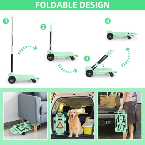 Vista 7 de Carro plegable para camión de mano de 176.4 lbs/176 libras, carrito utilitario de equipaje resistente con 4 ruedas giratorias, señal de advertencia