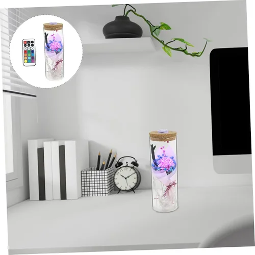 Vista 5 de Amosfun Lámpara de botella eterna de clavel rosa real preservada con control remoto LED luz nocturna deseando para Navidad Año Nuevo
