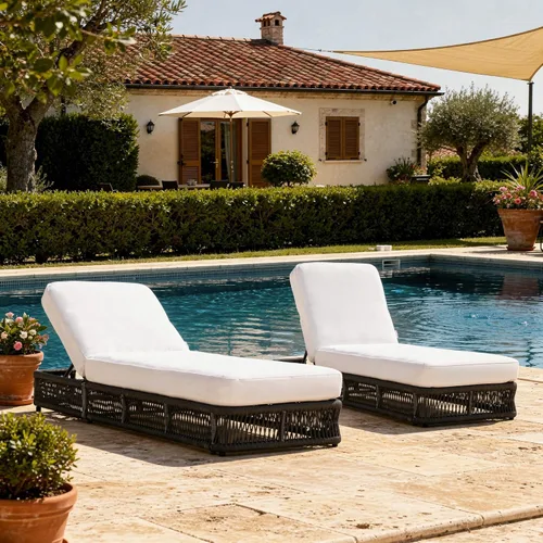 Vista 19 de Outdoor Chaise Lounge Chairs Set of 2, Brown Woven Rope Pool Lounge Chairs marrón/beige