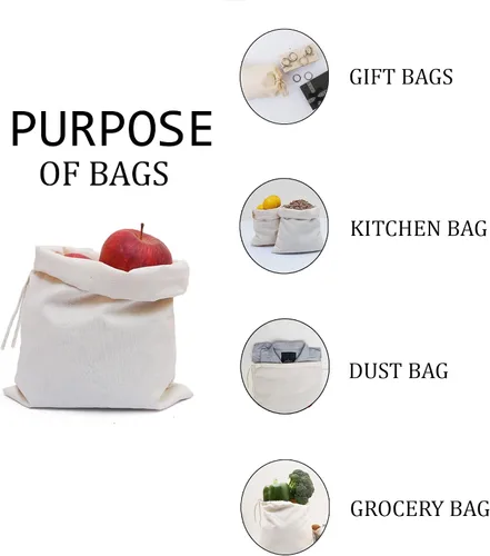 Vista 5 de BigLotBags Bolsas de muselina de algodón 100% algodón orgánico con cordón único, de calidad premium, ecológicas, reutilizables, paquete de 25