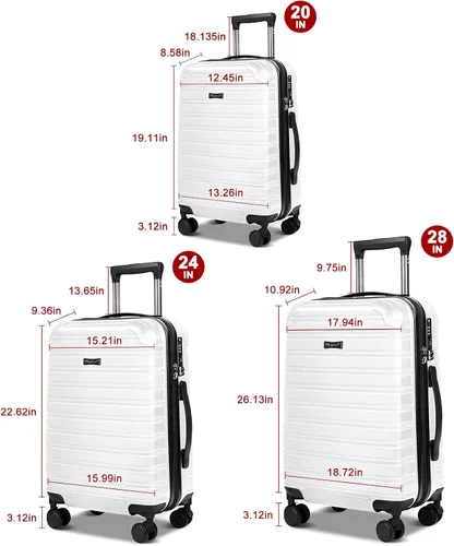 Vista 2 de Feybaul Maleta de equipaje PC+ABS con bloqueo TSA extensible de carcasa dura con ruedas giratorias de 20 pulgadas, 24 pulgadas, 28 pulgadas, Blanco