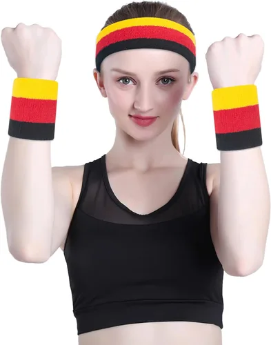 Vista 51 de ONUPGO - Conjunto de diadema y muñequeras deportivas para el sudor, hechas de algodón con bucles, muñequeras, contra humedad