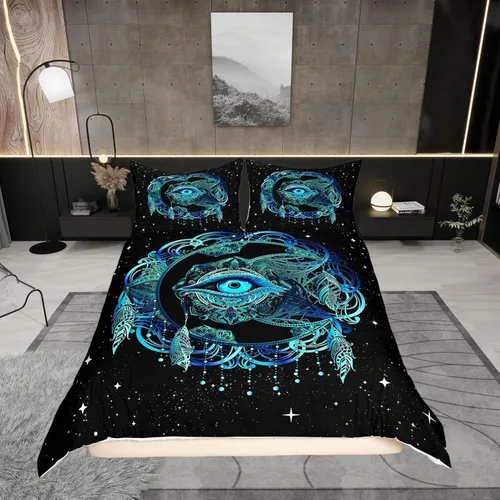 Vista 19 de Juego de ropa de cama de animales de gato misterioso, bohemio, exótico, tribal, abstracto, arte abstracto, juego de funda de edredón para decoración