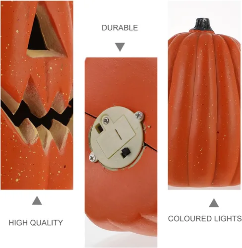 Vista 8 de Uonlytech Lámpara de calabaza para decoración de Halloween, lámpara de calabaza con luces LED de plástico, bandeja escalonada, funciona