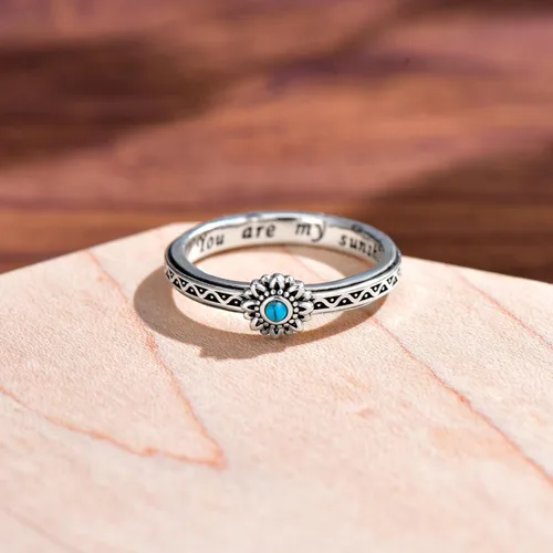Vista 4 de Anillo de plata de ley con girasol, anillo giratorio para ansiedad, regalo de joyería para mujeres