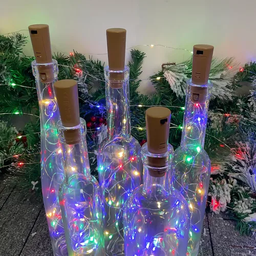 Vista 2 de Etinga Paquete de luces LED para botellas de doble batería, 6.6 pies, 20 LED, el doble de tiempo de iluminación, para uso en interiores