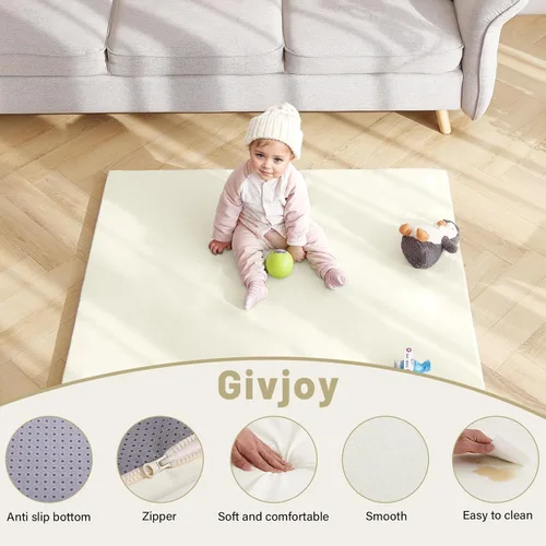 Vista 3 de Alfombra de juego para bebés de 48 x 48 pulgadas, gruesa, antideslizante, para bebés y niños pequeños. Plegable, fregable, inodoro y suave, ideal