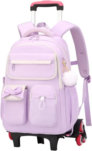 Vista 12 de Mochila con ruedas para niñas, mochila con ruedas para escuela primaria, bolsa de libros con ruedas con 6 ruedas, 3 ruedas negras y azules-6