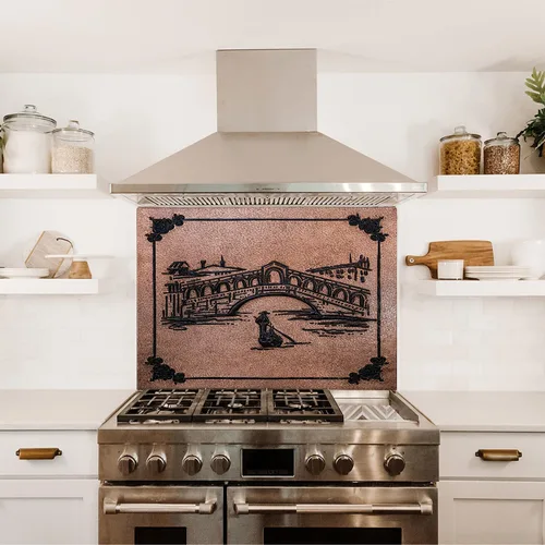 Vista 4 de Kitchen Backsplash, Italian Gondola Landscape Copper Backsplash, Custom Copper Backsplash Panel, Handmade Copper Backsplash Tile, Indoor Outdoor