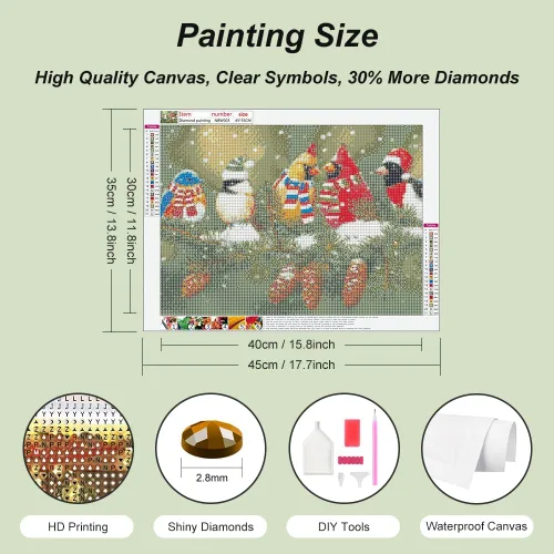 Vista 5 de Stalente Kits de pintura de diamantes para adultos, pintura de diamantes de Navidad, pájaros de arte de diamantes, bricolaje 5D redondo, kit de arte