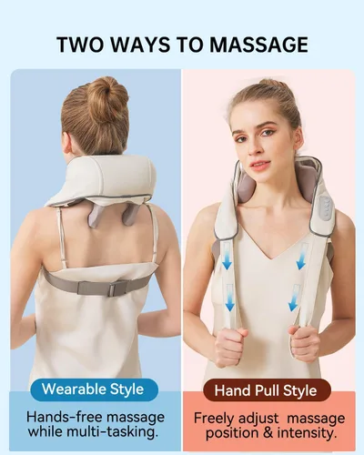 Vista 6 de Masajeador de cuello y hombros para aliviar el dolor de tejido profundo, masajeador Shiatsu de amasamiento profundo con calor para aliviar