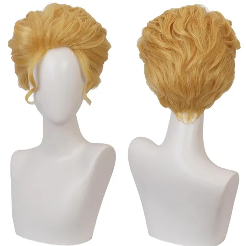 Vista 18 de Peluca de cosplay de pelo corto rizado negro para adultos, pelucas de Halloween para mujeres y hombres
