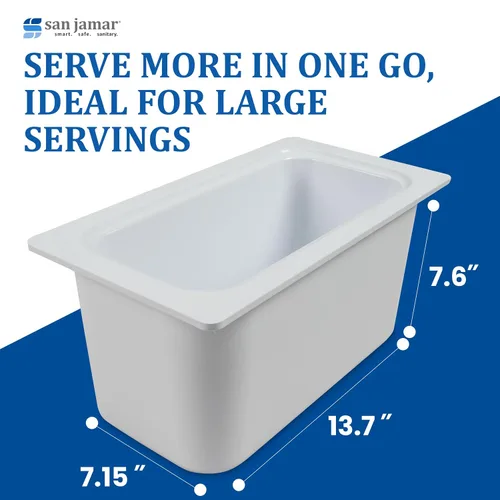 Vista 5 de San Jamar Chill-It - Sartén para alimentos de 1/3 – CI7003WH 6 pulgadas de profundidad aislada comercial con forro de gel congelable, recipiente