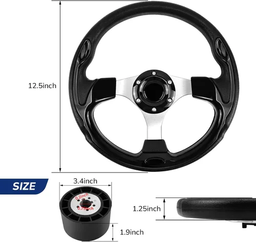 Vista 2 de Adaptador de volante marino de eje de 12.5 pulgadas, 3/4 pulgadas, volante de fibra de carbono antideslizante para barcos, yates, botes pontón, Negro