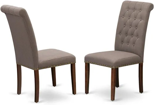 Vista 11 de East West Furniture BRP1T17 Bremond Parson - Juego de 2 sillas acolchadas de tela de lino color sable ligero con ribete de clavos, color negro