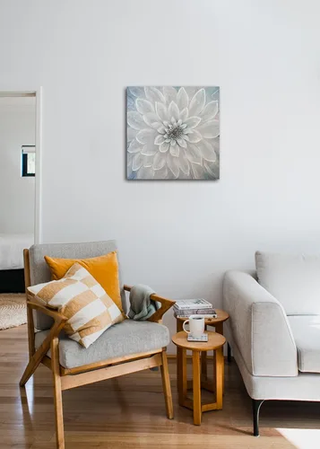 Vista 4 de Waowumar Lienzo decorativo de flores para pared, diseño de dalia azul y gris, pintura contemporánea con textura floral para decoración
