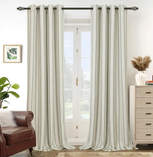 Vista 40 de DriftAway Cortinas opacas de mezcla de lino de granja de 90 pulgadas de largo para dormitorio, cortinas de lino con estampado de rayas verticales