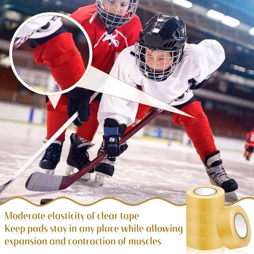 Vista 5 de Meooeck Clear Hockey Sock Tape Adhesive Shin Guard Stick Tape Roll for Gear Multipurpose Equipment Ice Skate Field Soccer Sports Gifts Accessories