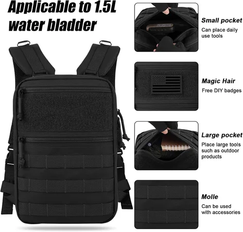 Vista 3 de Tactical Molle Hydration Pack for 1.5L - Lightweight Water Reservoir Bag for Molle Vest Backpack, for Hiking, Hunting BK