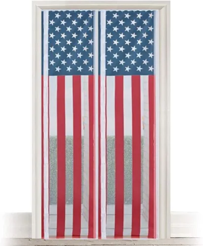 Vista 7 de Puerta mosquitera magnética con bandera de Estados Unidos, cortina de malla resistente de 40 x 85.5 pulgadas para patio y porche, cierre magnético