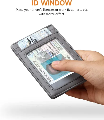 Vista 4 de Buffway Billetera delgada para hombre, minimalista con bolsillo frontal delgado, tarjetero de cuero con bloqueo RFID para viajes de trabajo
