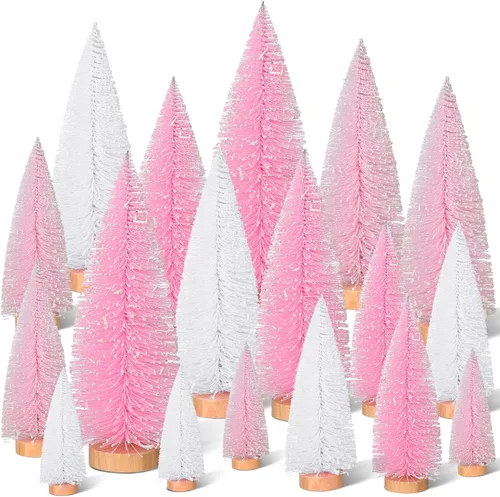 Vista 9 de Leyndo - 9 unidades de árboles artificiales de Navidad clásicos azules en miniatura con base de madera de pino de sisal para decoración de otoño
