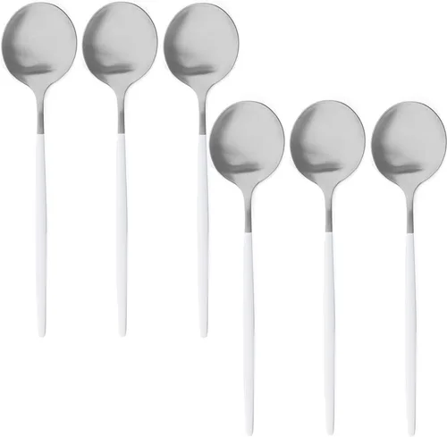 Vista 9 de Cubiertos de plata blanca pulida mate, diseño ligero, 36 piezas de acero inoxidable, juego de cubiertos de servicio para 6, incluyendo tenedores