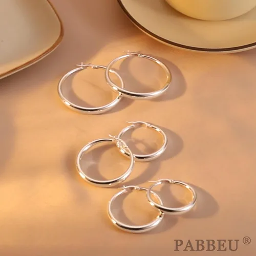 Vista 5 de PABBEU Aretes de aro de plata de ley S925 grandes para mujer, hipoalergénicos, ligeros, grandes, gruesos, para mujeres y niñas, 354050602.756 in
