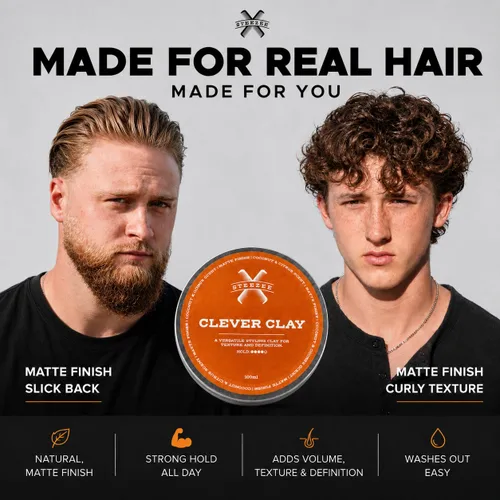 Vista 2 de Steezee Clever Clay - Arcilla para el cabello para hombres, arcilla de fijación fuerte, acabado mate, añade textura y volumen, fórmula nutritiva a