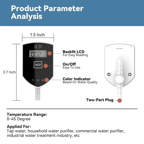 Vista 3 de Medidor TDS en línea Medidor digital de agua, monitor de calidad de agua pequeño preciso y confiable ideal para agua potable, hidroponía, medición
