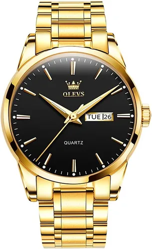 Vista 15 de OLEVS Men's Luxury Stainless Steel Watch Large Face Day Date Waterproof dorado (All Gold)