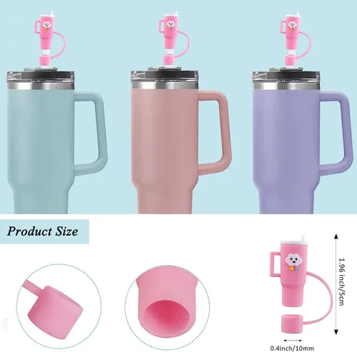 Vista 2 de Tapa de popote para copa Stanley, 5 piezas de popote de silicona compatible con vaso Stanley de 30 y 40 onzas con asa, cubiertas de punta de popote