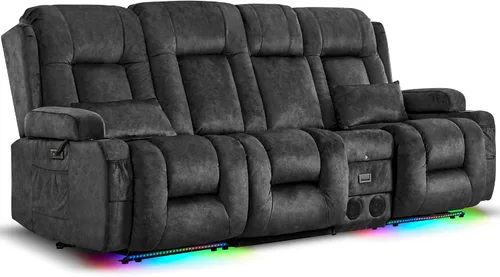 Vista 43 de URRED Sofá reclinable Power Loveseat con masaje y calor, gris ceniza
