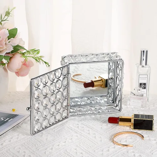 Vista 4 de ELLDOO Joyero de cristal plateado cuadrado organizador de joyas para aretes, anillos, caja del tesoro, caja de almacenamiento de recuerdos con tapa