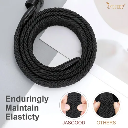 Vista 4 de JASGOOD Cinturón elástico tejido trenzado para mujer, cinturón casual de tela de golf para pantalones vaqueros