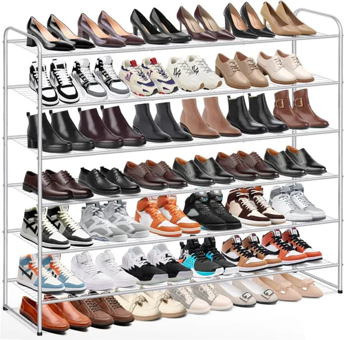 Vista 20 de KEETDY Organizador de zapatos largo de 2 niveles para armario, zapatero de metal para entrada, amplio estante apilable para zapatos con rejilla