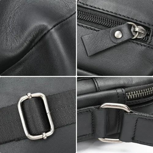 Vista 5 de PRELITER Bolso cruzado de cuero genuino para hombre, bolso de hombro de cuero genuino para hombres para negocios y actividades al aire libre