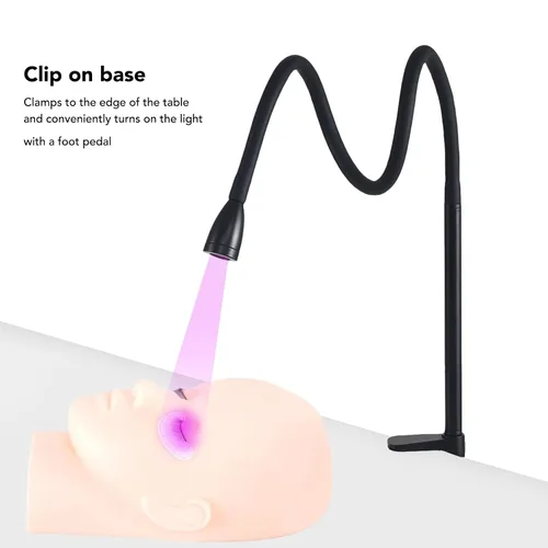 Vista 4 de Lámpara para extensión de pestañas, 395 a 400nm cuello de cisne LED de luz de pestañas con abrazadera e interruptor de pedal de pie para uñas