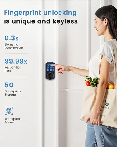 Vista 2 de Hidalife Pomo de puerta inteligente con teclado, cerradura de puerta de entrada sin llave de huellas dactilares para puerta delantera, modo de paso